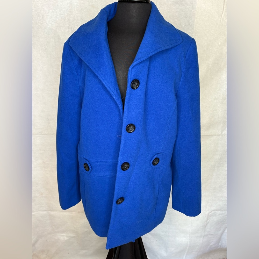 JM Collection Royal Blue Pea Coat – XL
